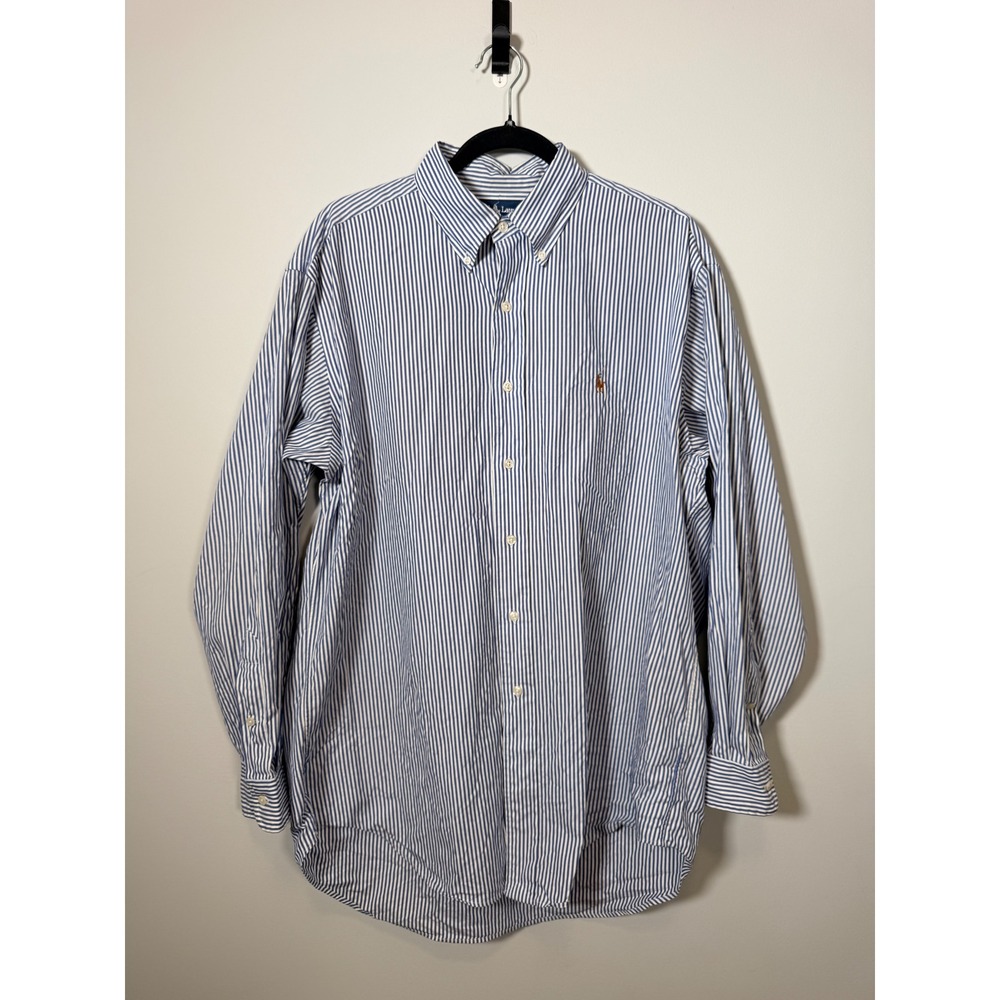 Ralph Lauren Yarmouth Blue White Striped Pinpoint Oxford Shirt Mens 16 33 L